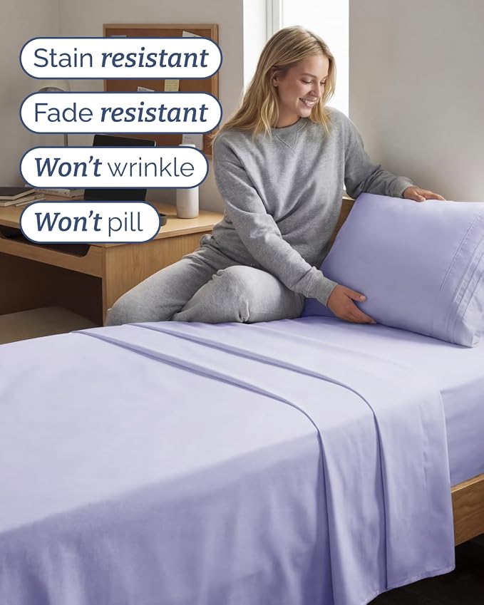 Twin XL 4 Piece Sheet Set - Comfy Breathable & Cooling - Ultra-Soft Hotel Luxury Bedding Set w/ 8-16 Inch Deep Pockets - 1 Flat & 1 Fitted Sheet & 2 Pillowcases - Wrinkle Free & Easy Care - Lavender