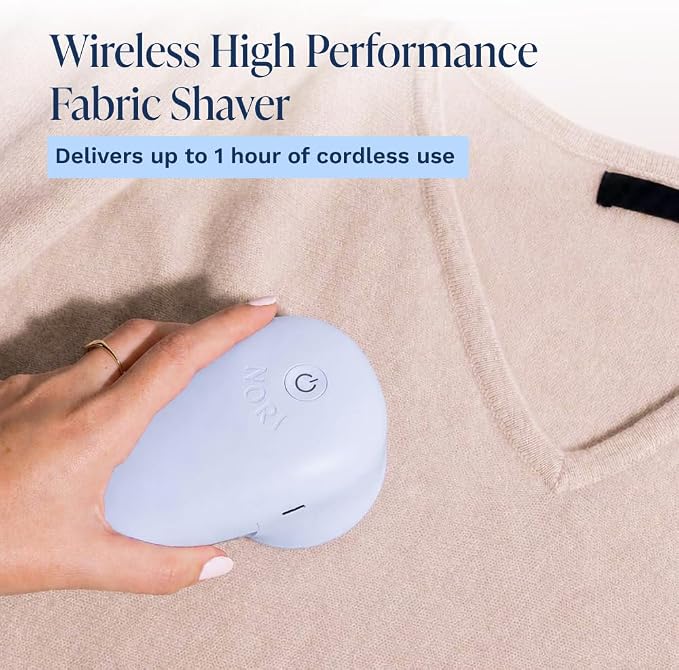 Nori Trim Fabric Shaver - Lint Remover for Clothes & Furniture Couch Pilling - Sweater Pill Remover - Clothes Shaver with 6 Precision Blades - Wireless and Rechargeable - Blue