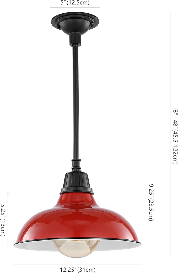 JONATHAN Y 12.25" Red/Black 1-Light Farmhouse Indoor/Outdoor LED Pendant Iron Hanging Light, and Black Metal Shade, Rustic Ceiling Lamp for Kitchen Island, LED Bulb Included (JYL7611E)