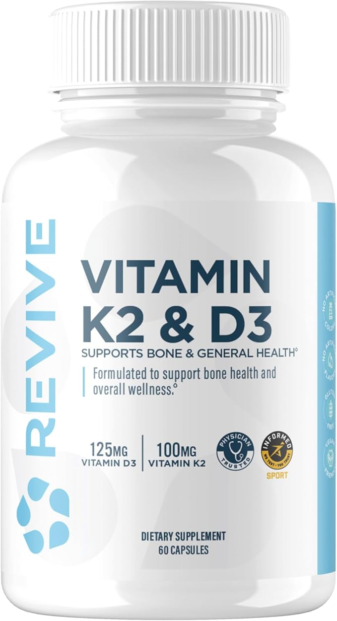 REVIVE MD Vitamin D3 & K2 - Supports Bone Health & Muscle Strength - K2 & D3 Vitamin Supplement for Women & Men Health & Brain Function (60 Servings)