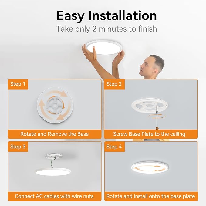 WKONCLDY 7.5Inch LED Ceiling Lights, 5 Colors Selectable (3000K/3500K/4500K/5000K/6000K) Flush Mount Ceiling Lights, Ultra Thin LED Lights Fixtures 0.87Inch for Dinning Room