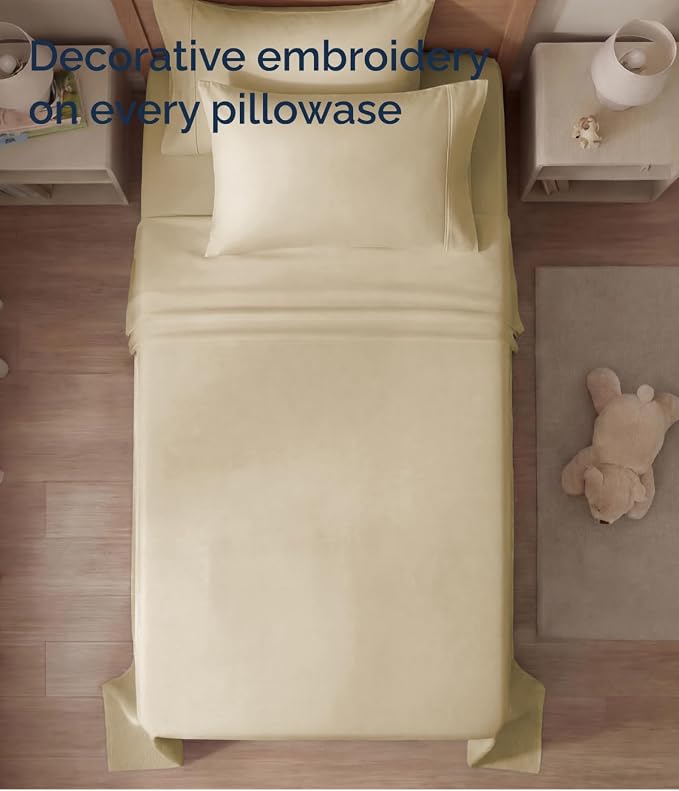Twin 4 Piece Sheet Set - Comfy Breathable & Cooling - Ultra Soft Hotel Luxury Bedding Set with 8-16 Inch Deep Pockets - 1 Flat & 1 Fitted Sheet & 2 Pillowcases - Cozy, Wrinkle Free & Easy Care - Beige