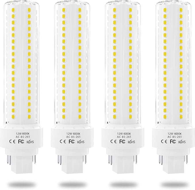 Lustaled Gx24q/G24q 4-Pin Base Light Bulbs, 12W Gx24 LED PL Recessed Lights, Daylight 6000K 26W CFL Replacement for Ceiling Light Downlight Wall Sconce, 4-Pack (Remove/Bypass The Ballast)
