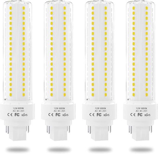 Lustaled Gx24q/G24q 4-Pin Base Light Bulbs, 12W Gx24 LED PL Recessed Lights, Daylight 6000K 26W CFL Replacement for Ceiling Light Downlight Wall Sconce, 4-Pack (Remove/Bypass The Ballast)
