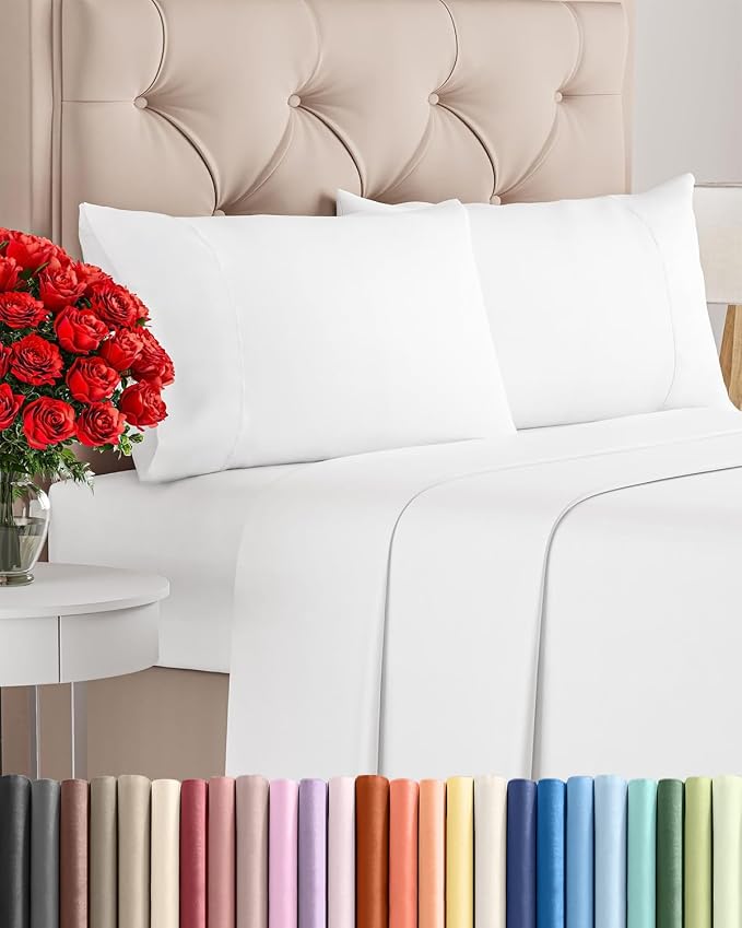 Twin 4 Piece Sheet Set - Comfy Breathable & Cooling - Ultra Soft Hotel Luxury Bedding Set with 8-16 Inch Deep Pockets - 1 Flat & 1 Fitted Sheet & 2 Pillowcases - Cozy, Wrinkle Free & Easy Care - White