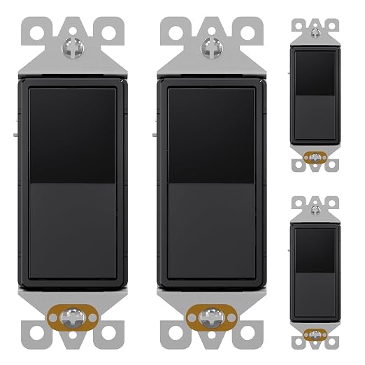 AIDA 4 Pack Single Pole Rocker Decora Light Switch, 15 Amp Self-grounding Electrical Light Switches, Residential Grade, UL Listed, Glossy Black