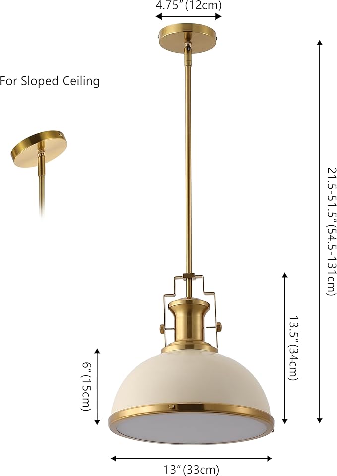 JONATHAN Y JYL9536F 13" Modern Industrial Dome Pendant Light, Farmhouse Hanging Light Fixture in Almond and Brass Gold, Adjustable Height Metal Lighting for Kitchen Island, Dining Room, Entryway