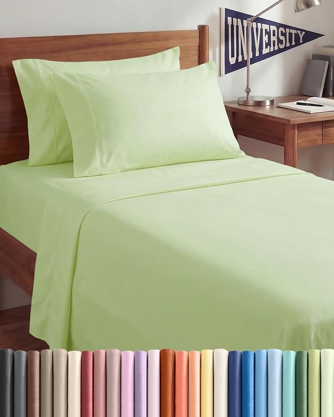 Twin XL 4 Piece Sheet Set - Comfy Breathable & Cooling - Ultra Soft Hotel Luxury Bedding Set w/ 8-16 Inch Deep Pockets - 1 Flat & 1 Fitted Sheet & 2 Pillowcases - Wrinkle Free & Easy Care - Light Sage
