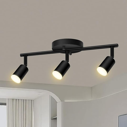 AUQUEE 3 Light Track Lighting Fixtures Ceiling, 12W/2700K Black Track Lighting with Acrylic Lampshade & Rotatable Light Heads, 20000hrs Lifespan, Modern LED Track Lights Ceiling for Kitchen/Hallyway