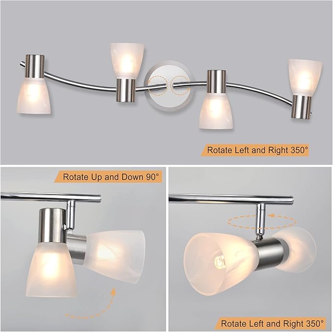 HiBay LED Track Lighting Fixtures, Rotatable 4-Light Ceiling Spot Light, Modern Spotlight with Glass Shade for Living Room Kitchen Dining Room, E12 Base (Bulbs Not Included)