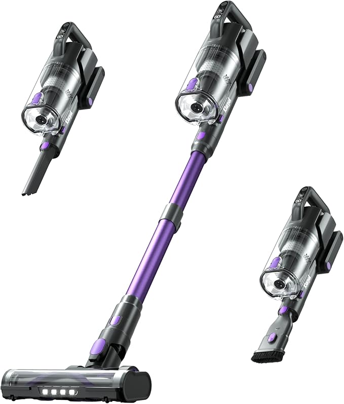 Klarpul Cordless Vacuum Cleaner, 650W 55KPA 70Mins Runtime Fast Charging Vacuum Cleaner, Self-Standing LED Light Touch Screen Stick Vacuum for Home Light Weight,for Pet Hair/Carpet/Floor, Purple