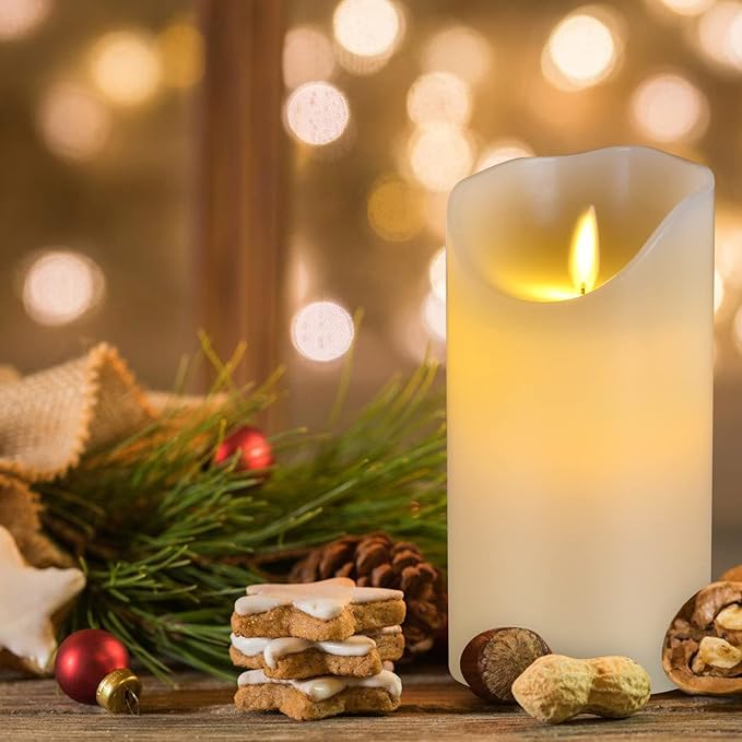 antizer Flameless Candles 6" Set of 2 Ivory Dripless Real Wax Pillars Include Realistic Dancing LED Flames and 10-Key Remote Control with 24-Hour Timer Function 400+ Hours by 2 AA Batteries