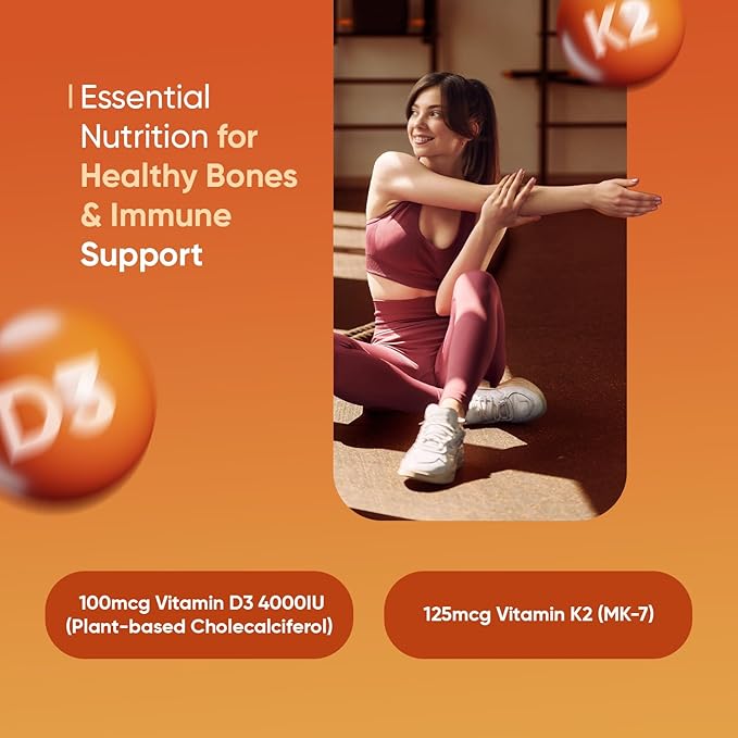 WeightWorld D3 Vitamin 4000 IU + K2 125mcg | Vitamin D3 K2 for Healthy Bones & Immune Support (8-Month Supply) | 240 Vegan D3K2 Tablets | Plant-Based VIT D3 & K2 (MK-7) | Gluten-Free, Non-GMO