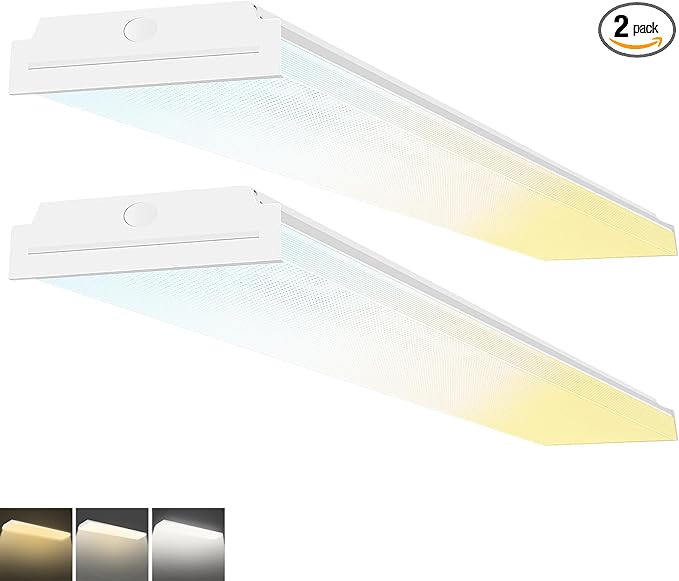 FAITHSAIL Dimmable 4FT LED Wraparound Light, 3 CCT 3000K/4000K/5000K, 30W/40W/50W, 3500lm/4600lm/6000lm, 4 Foot Led Shop Light & Kitchen LED Light Fixture, 48 Inch Flush Mount Light Fixture, 2 Pack