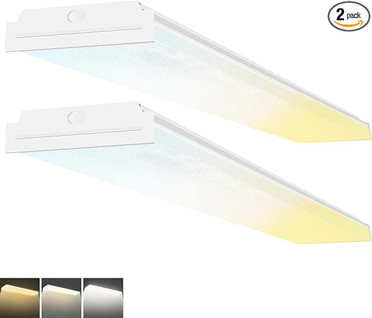 FAITHSAIL Dimmable 4FT LED Wraparound Light, 3 CCT 3000K/4000K/5000K, 30W/40W/50W, 3500lm/4600lm/6000lm, 4 Foot Led Shop Light & Kitchen LED Light Fixture, 48 Inch Flush Mount Light Fixture, 2 Pack