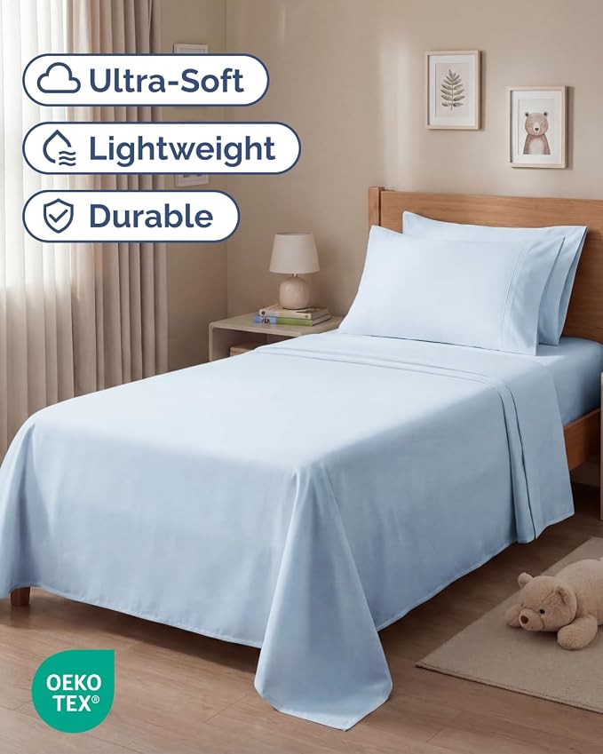 Twin 4 Piece Sheet Set - Comfy Breathable & Cooling - Ultra Soft Hotel Luxury Bedding Set w/ 8-16 Inch Deep Pockets - 1 Flat & 1 Fitted Sheet & 2 Pillowcases - Wrinkle Free and Easy Care - Sky Blue