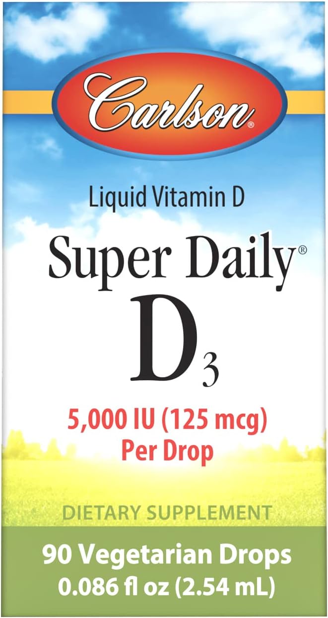 Carlson - スーパーデイリーD3 5,000 IU (125 mcg) 1滴あたり、ビタミンDドロップ、免疫サポート、心臓の健康、液体ビタミンD3、無香料、90滴
