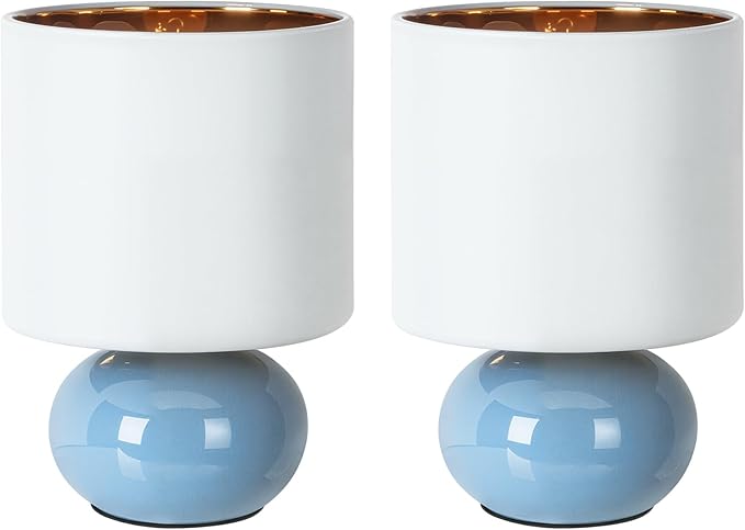 Hamucd Ceramic Table Lamps Set of 2, Modern Classic Bedside Lamps for Nightstand, Small Table Lamp for Bedroom Living Room Desk End Table(Blue)