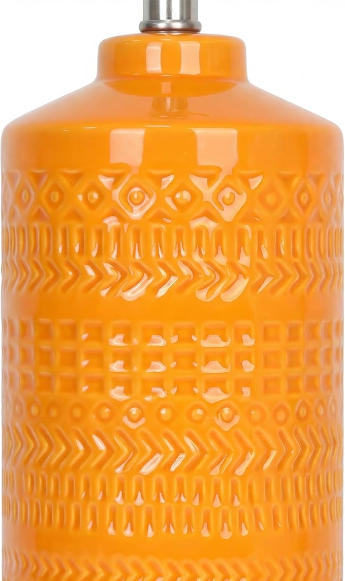 JUNNAI 25" Modern Orange Ceramic Table Lamp for Living Room Nightstand 3-Way Dimmable Farmhouse Lamp for Bedroom Bedside Entryway Tabletop Office with White Slub Fabric Lampshade (Bulb Included)
