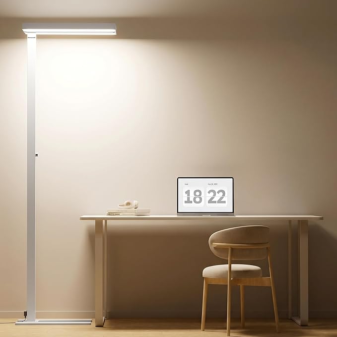 Honeywell 6000LM LED Floor Lamp, 02E Sunturalux Eye-Caring Reading Standing Light, 60W Modern Natural Daylight 4000K Dimmable 77" Tall Floor Lamps for Living Room Kids Study Home Office White