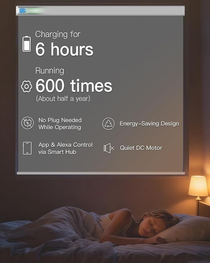 Tokblind Motorized Roller Shade with Remote Control, Blackout Electric Shade for Windows Compatible with Alexa Google via Hub, Rechargeable Smart Window Blind for Home Office (Vinyl Dark Grey)