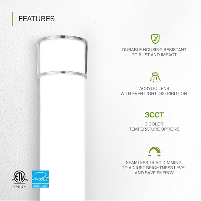 ASD LED 48" Vanity Flush Mount Light Fixture, Linear Bathroom Lighting Bar | 3CCT, Dimmable, Energy Star, ETL Listed | 35W 3200LM 3000-5000K 120V | Long Bath Wall Sconce Over Mirror | Nickel, 4 Pack
