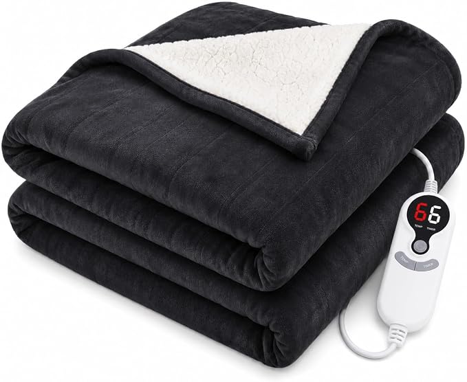LUXIAN Electric Heated Blanket Full Size 72"x84", Fast Heat & 9 Temp & 1-10H Timer, for Seniors/Adult/Office/Dorm/Pets, on Bed/Couch/Desk/Floor, Get Warm Fast & Washable, Iron Gray