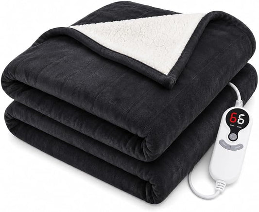 LUXIAN Electric Heated Blanket Full Size 72"x84", Fast Heat & 9 Temp & 1-10H Timer, for Seniors/Adult/Office/Dorm/Pets, on Bed/Couch/Desk/Floor, Get Warm Fast & Washable, Iron Gray
