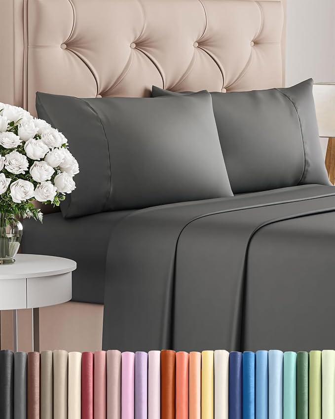 Twin 4 Piece Sheet Set - Comfy Breathable & Cooling - Ultra Soft Hotel Luxury Bedding Set w/ 8-16 Inch Deep Pockets - 1 Flat & 1 Fitted Sheet & 2 Pillowcases - Wrinkle Free and Easy Care - Charcoal