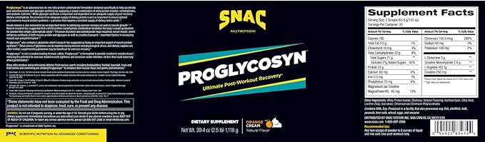 SNAC Proglycosyn Powder Supplement - Ultimate Post Workout Recovery Formula for Men and Women, Whey Protein for Muscle Growth, Glycogen Replenishment, Supports Lean Muscle, Orange Cream, 2.6 Pounds