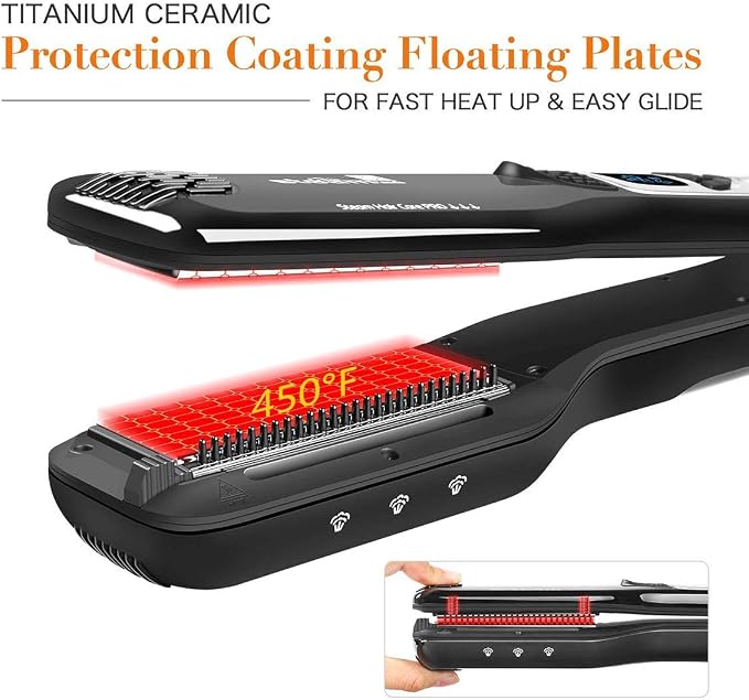 Professional Steam Hair Straightener Brush Ceramic Flat Iron, Electric Hair Crimper Heating Comb Straightening Iron, Fast Steamer Hair Styling Appliances For All Hair Types (Black)