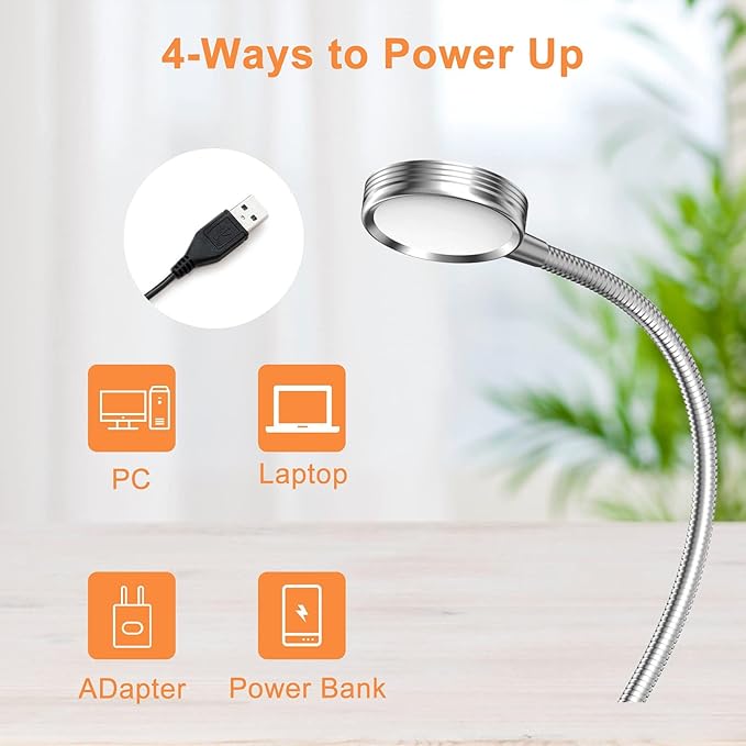 LEPOWER Clip on Light/Reading Light/Book Lights/Desk Lamp Color Changeable/Night Lights Clip on for Desk, Bed Headboard and Computers, Adapter Included, Silver