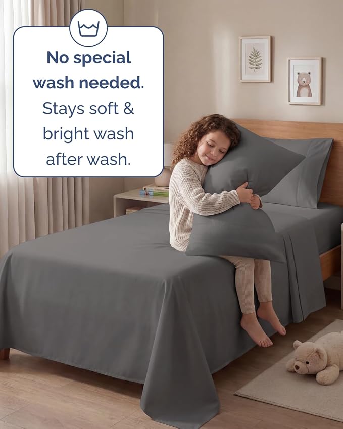 Twin 4 Piece Sheet Set - Comfy Breathable & Cooling - Ultra-Soft Hotel Luxury Bedding Set with 8-16 Inch Deep Pockets - 1 Flat & 1 Fitted Sheet & 2 Pillowcases - Wrinkle Free & Easy Care - Dark Grey