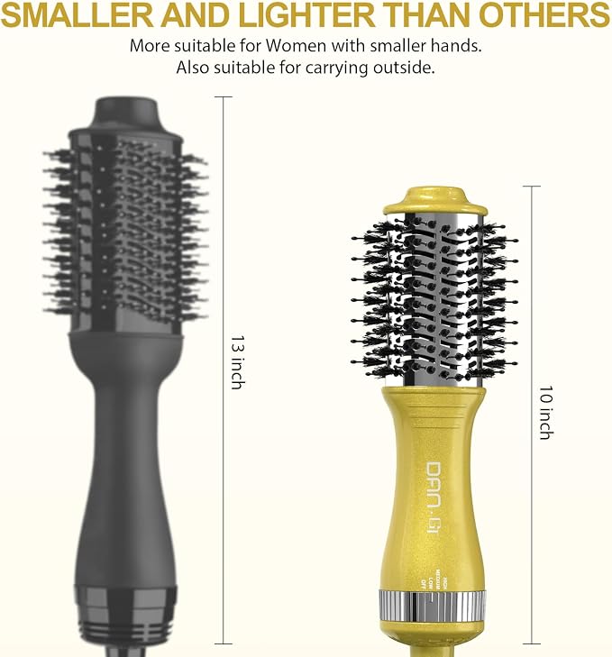 DAN Technology 2-in-1 Dual Voltage Hot Air Brush, Less Frizz & More Shine with Reduced Heat Damage, 2 Inch Oval Volumizer Blow Dryer Brush for Root Lift & Smooth Blowout, Ideal for All Hair