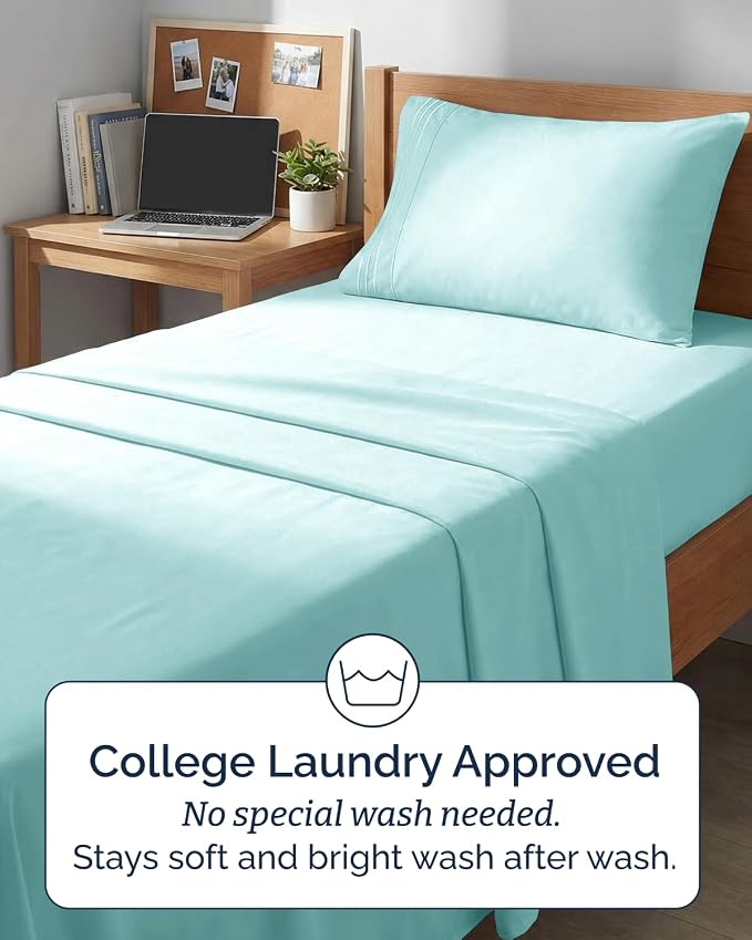 Twin XL 4 Piece Sheet Set - Comfy Breathable & Cooling - Ultra-Soft Hotel Luxury Bedding Set w/ 8-16 Inch Deep Pockets - 1 Flat & 1 Fitted Sheet & 2 Pillowcases - Wrinkle Free & Easy Care - Spa Blue