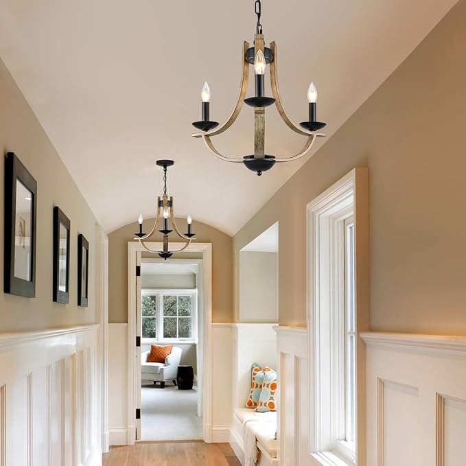 LAMPKEDUO Farmhouse Chandelier for Dining Room 3-Light 19" Wide Adjustable Kitchen Island Pendant Lighting, Rustic Hanging Light Fixture for Entryway Foyer Bedroom Living Room,