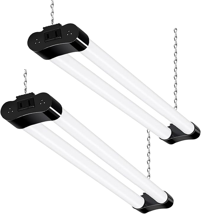 hykolity 2 Pack LED Shop Light, 2FT 22W [200W Equivalent], 2400lm, 5000K Daylight, with Plug,Linkable Led Garage Ceiling Lights, Workshop,Hanging or Surface Mount, Black