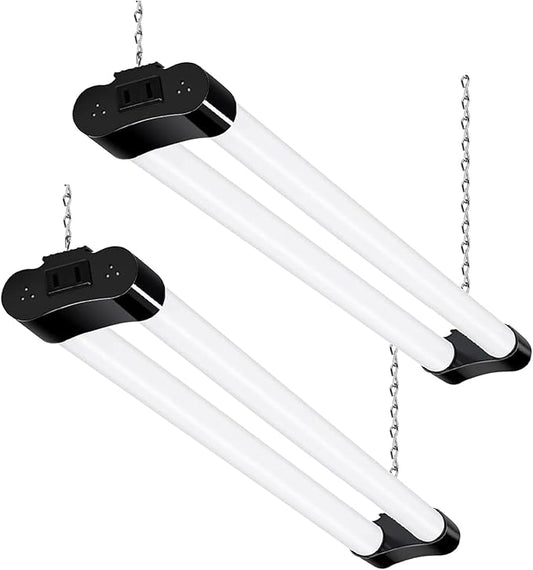 hykolity 2 Pack LED Shop Light, 2FT 22W [200W Equivalent], 2400lm, 5000K Daylight, with Plug,Linkable Led Garage Ceiling Lights, Workshop,Hanging or Surface Mount, Black