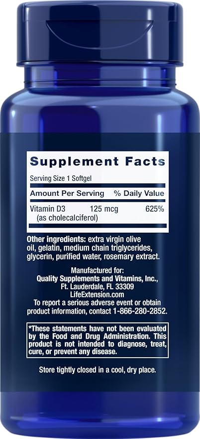 Life Extension Vitamine D3 5000 UI, 120 Gélules (Lot de 2)