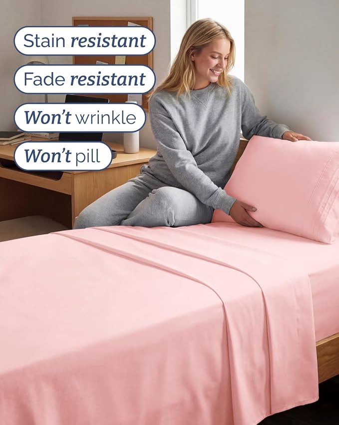 Twin XL 4 Piece Sheet Set - Comfy Breathable & Cooling - Ultra-Soft Hotel Luxury Bedding Set w/ 8-16 Inch Deep Pockets - 1 Flat & 1 Fitted Sheet & 2 Pillowcases - Wrinkle Free & Easy Care - Baby Pink