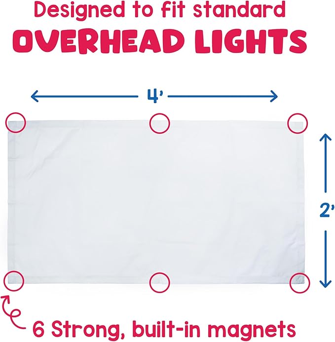 Educational Insights Fluorescent Light Covers 4-Pack: Whisper White - Ceiling Light Filters for Classroom, Office & Home Lighting, Overhead LED Shades, Calming Sensory Fixtures & Teacher Essentials