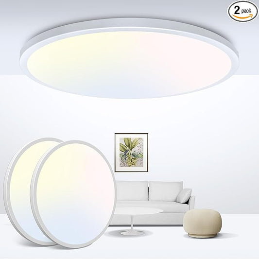 zemty LED Ceiling Light 9Inch - 24W 2400LM Small Led Lighting Fixture for Ceiling, 3000K-4500K-6000K Selectable, Super Thin & Low-Profile Flat Ceiling Lamp for Bedroom Kitchen Bathroom - 2Pack
