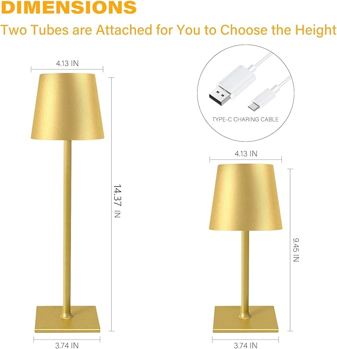CHLORANTHUS 2 Pack Cordless Table Lamps, 3 Colors Stepless Dimming, 5000mAh Rechargeable Battery LED Desk Lamp for Bedroom/Couple Dinner/Desk/Cafe/Dining Room/Terrace