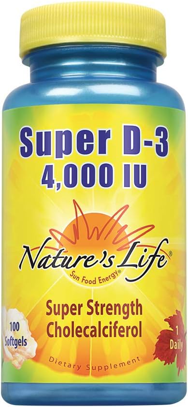 Nature's Life Super D-3 4000 UI | Supplément de vitamine D à haute puissance | Peut soutenir la santé des os, des dents et du système immunitaire | 100 gélules molles