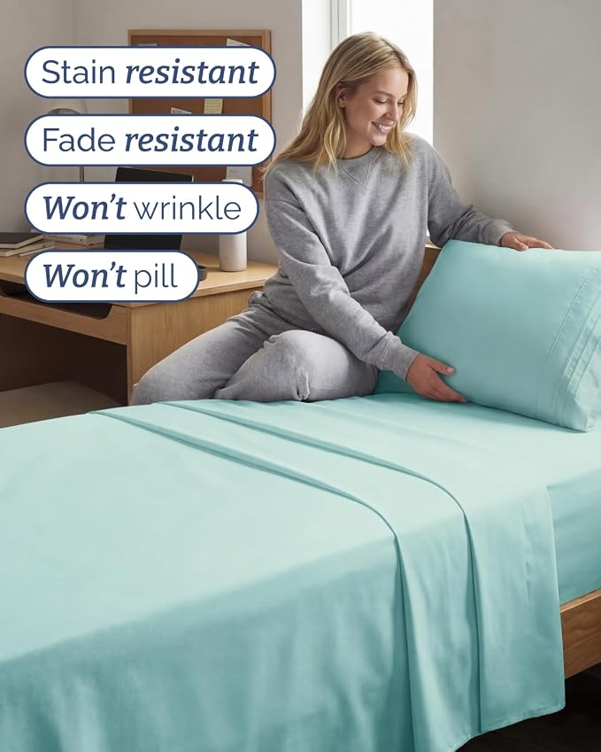 Twin XL 4 Piece Sheet Set - Comfy Breathable & Cooling - Ultra-Soft Hotel Luxury Bedding Set w/ 8-16 Inch Deep Pockets - 1 Flat & 1 Fitted Sheet & 2 Pillowcases - Wrinkle Free & Easy Care - Spa Blue
