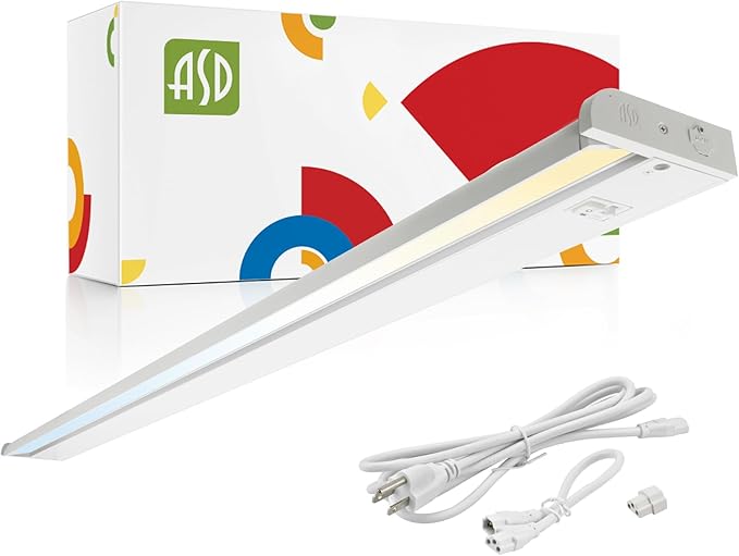 ASD Swivel LED Under Cabinet Lighting Plug in or Hardwired 48 Inch, Dimmable Under Cabinet Lights with High/Low/Off Switch, 3CCT 2700K-4000K, Linkable Under Counter Lights for Kitchen, White, ETL
