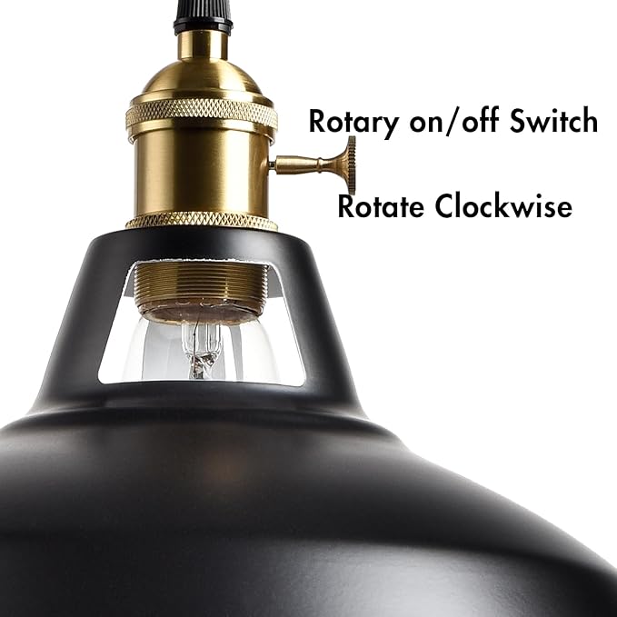 CLAXY Industrial Black Barn Pendant Light with Switch E26 Height Adjustable Hanging Ceiling Light Fixture for Kitchen Bar Restaurant Coffee loft