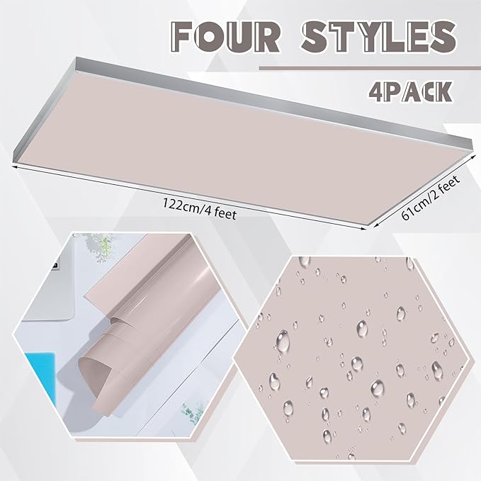 Amylove 4 Pcs Fluorescent Light Covers Classroom Ceiling Panels Light Filters with Backlit Film Material for Office School, 4 x 2 Feet (Khaki,Simple)