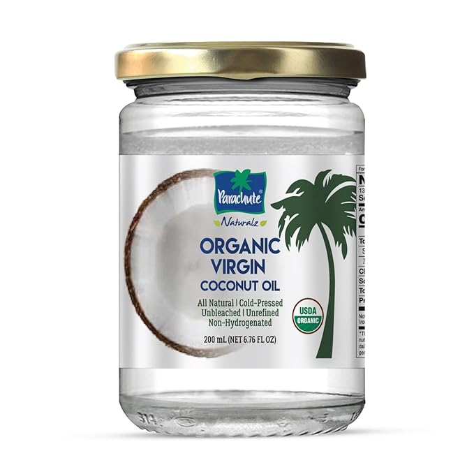 "Huile de Coco Vierge Biologique Parachute Naturalz | Huile de Cuisson, Huile Capillaire, Huile Corporelle et Huile de Traction | Pressée à Froid | Non Blanchie | Non Raffinée | Non Hydrogénée | Huile TCM | Certifié USDA | 200 ml | Pot en Verre"