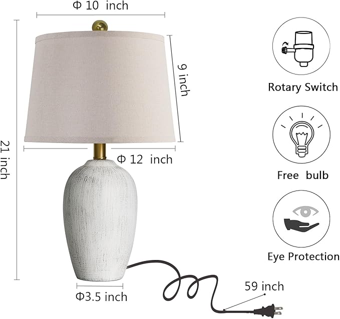 AIEAMPDO 21'' Set of 2 Rustic Ceramic Small Table Lamps for Living Room Bedroom, Farmhouse Vintage Nightstand Lamps for Office Entryway End Table, 2 Bulbs Included